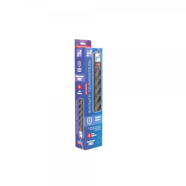 Фильтр-удлинитель Power Cube SPG5-10M 5 розеток, черный, 10м, 10 А/2,2 кВт, 3*0.75 мм²