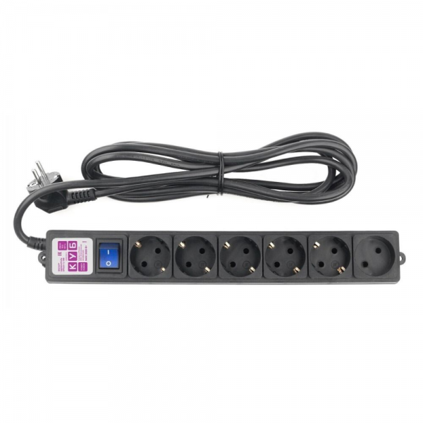 Фильтр-удлинитель Power Cube SPG6-B2 6 розеток (5 с заземлением + 1 без), черный, 5м, 16 А/3,5 кВт, 3*1.5мм²