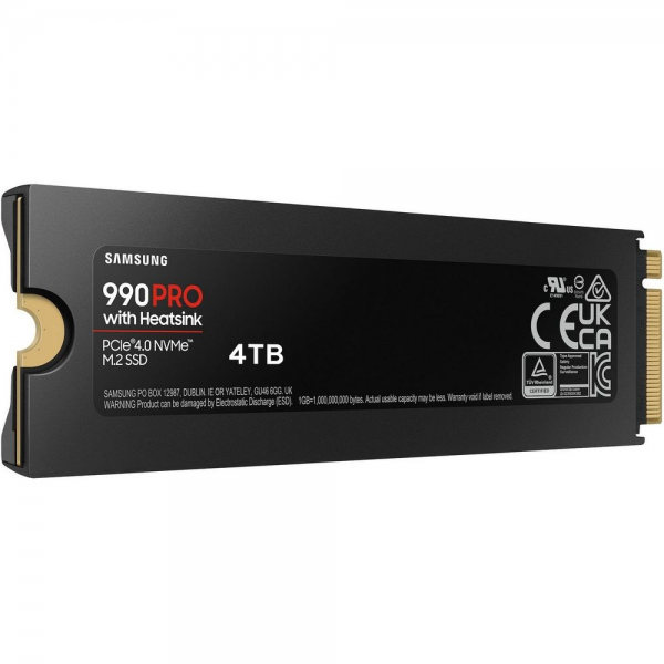 Твердотельный накопитель SSD M.2 2280 4TB Samsung 990 PRO with Heatsink MZ-V9P4T0GW PCIe Gen4x4 with NVMe, 7450/6900, IOPS 1600/1550K, MTBF 1.5M, Samsung V-NAND TLC, 4GB LPDDR4MB, 2400TBW, RTL