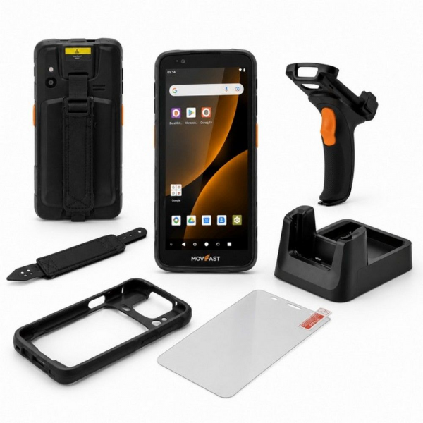 Комплект ТСД S55 Android 13, 4GB/64GB кредл с передачей, пист.рукоятка, чехол, стекло, ремешок(10004)
