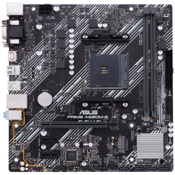 Материнская плата ASUS PRIME A520M-E/CSM A520, AM4, 2*DDR4, 1*PCIEx16, 2*PCIEx1, 1xM.2, 6*USB3.2Gen1, 6*USB2.0, 4xSATA3.0, 1G, VGA, DVI, HDMI, M-ATX, RTL