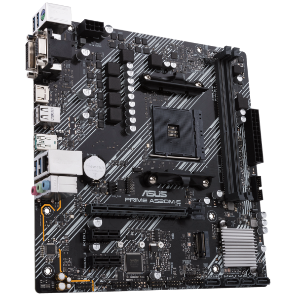Материнская плата ASUS PRIME A520M-E/CSM A520, AM4, 2*DDR4, 1*PCIEx16, 2*PCIEx1, 1xM.2, 6*USB3.2Gen1, 6*USB2.0, 4xSATA3.0, 1G, VGA, DVI, HDMI, M-ATX, RTL