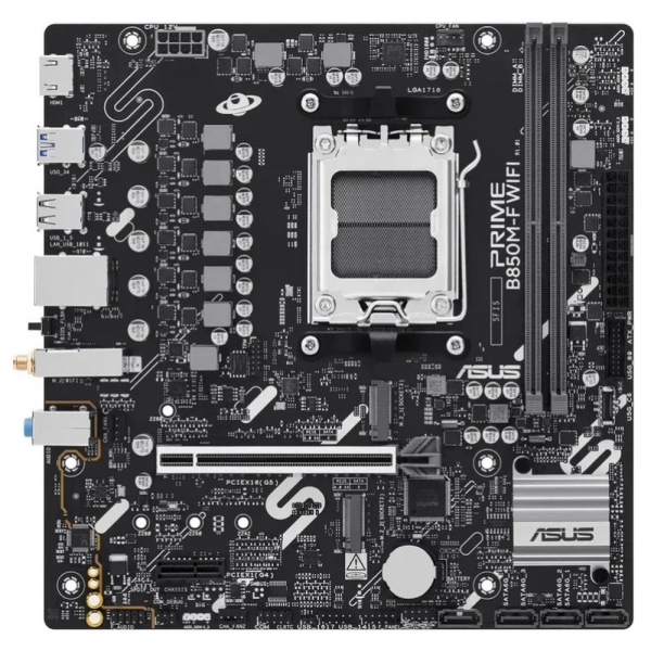 Материнская плата ASUS PRIME B850M-F WIFI B850, AM5, 2*DDR5, 1*PCIEx16, 1*PCIEx1, 2*M.2, 1xTypeC, 4*USB3.2Gen1, 8*USB2.0, 4*SATA3.0, 1G, HDMI, M-ATX, RTL
