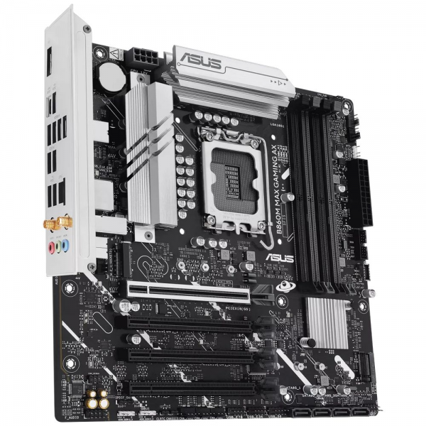 Материнская плата ASUS B860M MAX GAMING AX B860, LGA1851, 4*DDR5, 4*PCIEx16, 3*M.2, 2xTypeC, 1*USB3.2Gen2, 6*USB3.2Gen1, 10*USB2.0, 4*SATA3.0, 2.5G, DP, M-ATX, RTL