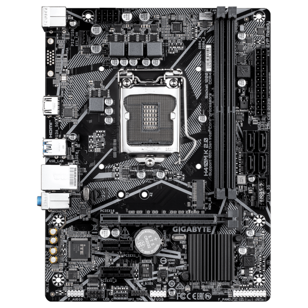 Материнская плата Gigabyte Bad Pack H410M K 2.0 1.0 H410, LGA1200, 2xDDR4, 1*PCI-Ex16, 1*PCI-Ex1, 1*M.2, 4*USB3.2Gen1, 6*USB2.0, 2*SATA3.0, 1G, HDMI, MATX, RTL