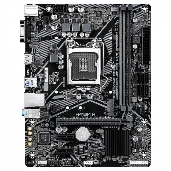 Материнская плата Gigabyte Bad Pack H410M H 2.0 H410, LGA1200, 2xDDR4, 1*PCI-Ex16, 2*PCI-Ex1, 1*M.2, 1*TypeC, 3*USB3.2Gen1, 6*USB2.0, 4*SATA3.0, 1G, VGA, HDMI, MATX, RTL