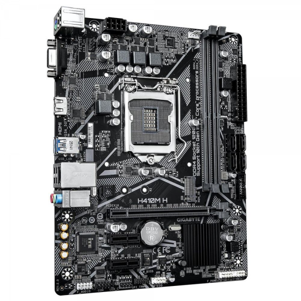 Материнская плата Gigabyte Bad Pack H410M H 2.0 H410, LGA1200, 2xDDR4, 1*PCI-Ex16, 2*PCI-Ex1, 1*M.2, 1*TypeC, 3*USB3.2Gen1, 6*USB2.0, 4*SATA3.0, 1G, VGA, HDMI, MATX, RTL