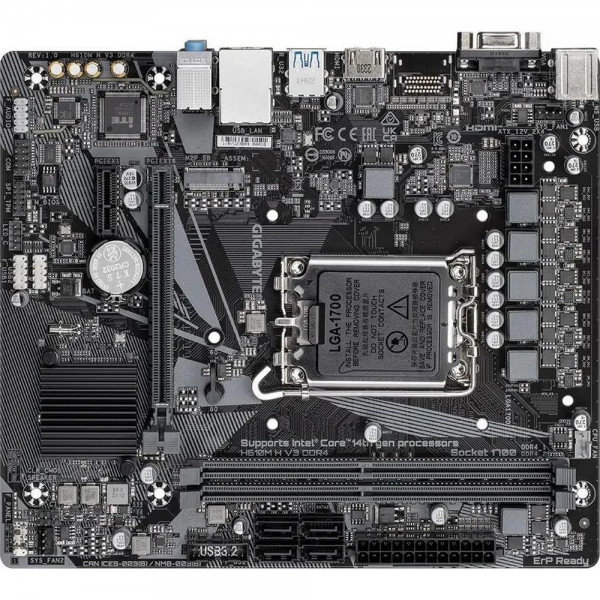 Материнская плата Gigabyte Bad Pack H610M H V3 DDR4, Socket 1700, Intel®H610, 2xDDR4-3200, D-SUB+HDMI, 1xPCI-Ex16, 1xPCI-Ex1, 4xSATA3, 1xM.2, 8Ch Audio, GLan, (4+4)xUSB2.0, (2+2)xUSB3.2, 1xPS/2, mATX, RTL bp