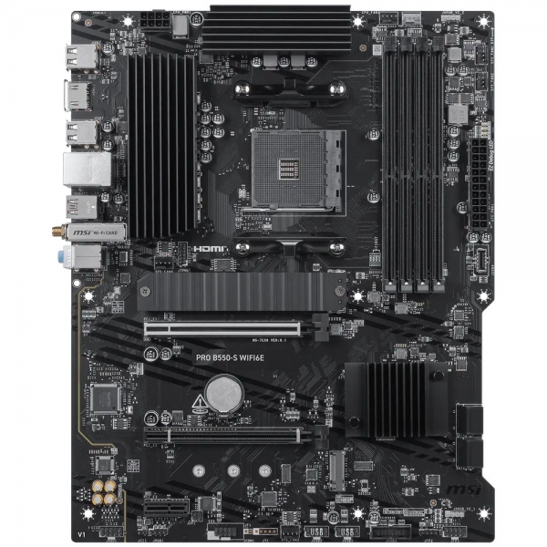 Материнская плата MSI PRO B550-S WIFI6E B550, AM4, 4*DDR4, 2*PCIEx16, 1xPCIEx1, 2*M.2, 2*TypeC, 1*USB3.2Gen2, 4*USB3.2Gen1, 8*USB2.0, 4*SATA3.0, 1G, HDMI, ATX, RTL
