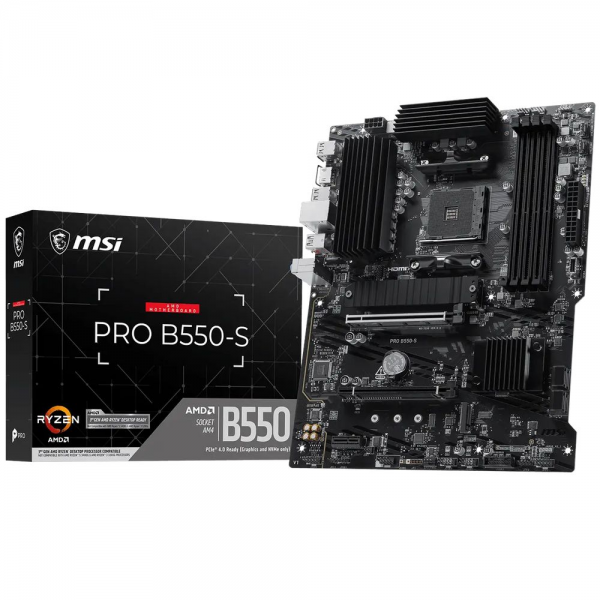 Материнская плата MSI PRO B550-S B550, AM4, 4*DDR4, 2*PCIEx16, 1xPCIEx1, 2*M.2, 2*TypeC, 1*USB3.2Gen2, 4*USB3.2Gen1, 8*USB2.0, 4*SATA3.0, 1G, HDMI, ATX, RTL