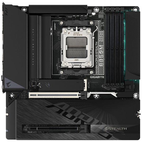 Материнская плата AORUS B850M AORUS STEALTH B850, AM5, 4*DDR5, 2*PCIEx16, 3*M.2, 2*Type-C, 1*USB3.2Gen2, 6*USB3.2Gen1, 8*USB2.0, 2*SATA3.0, 5G, DP, HDMI, M-ATX, RTL