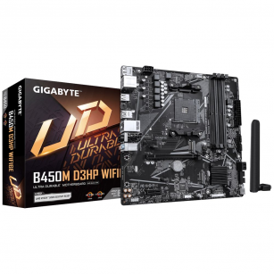 Материнская плата Gigabyte B450M D3HP WIFI6E AM4, B450, 4xDDR4, 1*PCIEx16, 1*PCIEx1, 2*M.2, 1*TypeC, 6*USB3.2Gen1, 5*USB2.0, 4*SATA3.0, 1G, DP, 2xHDMI, M-ATX, RTL