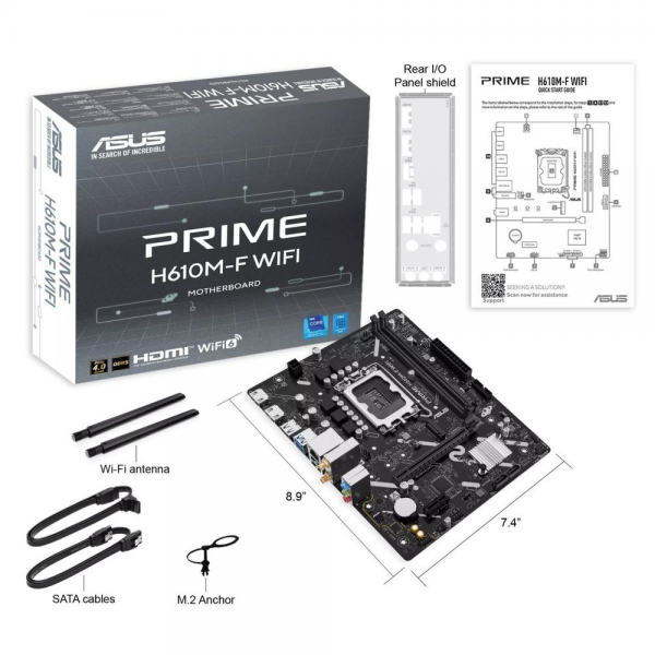 Материнская плата ASUS PRIME H610M-F WIFI H610, LGA1700, 2*DDR5, 4*DDR5, 1*PCIEx16, 1*PCIEx1, 1*M.2, 4*USB3.2Gen1, 5*USB2.0, 2*SATA3.0, 1G, 2*HDMI, M-ATX, RTL