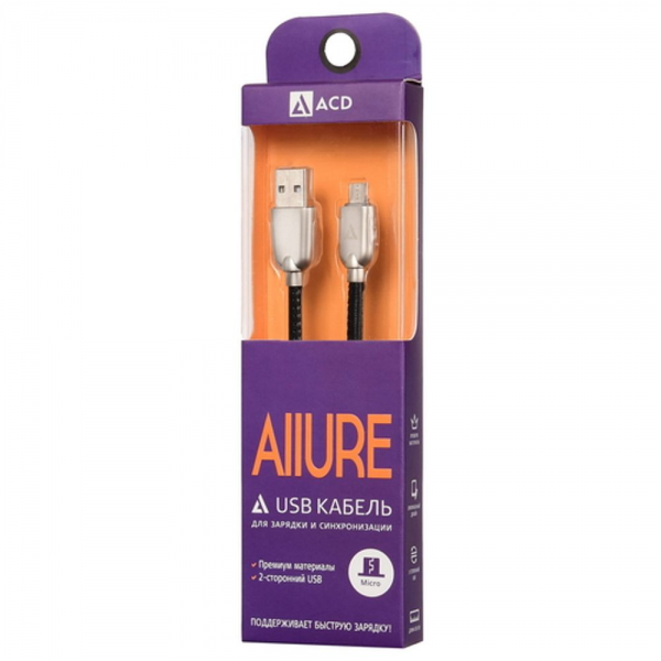 Кабели USB ACD USB кабель ACD-Allure MicroUSB ; USB-A Кожа, 1м, черный (ACD-U926-M1B)