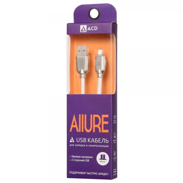 Кабели USB ACD USB кабель ACD-Allure MicroUSB ; USB-A Кожа, 1м, белый (ACD-U926-M1W)