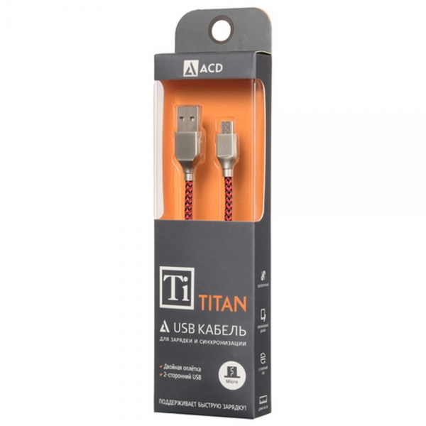Кабели USB ACD USB кабель ACD-Titan MicroUSB ; USB-A Нейлон, 1м, красно-черный (ACD-U927-M1R)