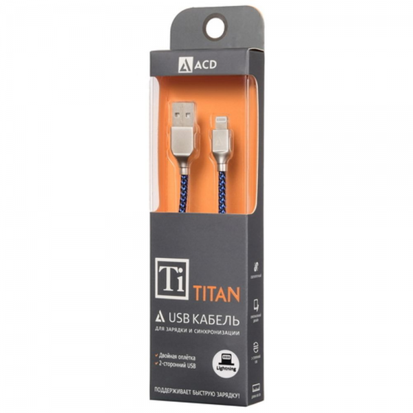 Кабели USB ACD USB кабель ACD-Titan Lightning ; USB-A Нейлон, 1м, сине-черный (ACD-U927-P5L)