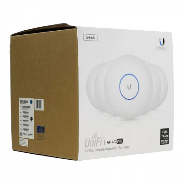 Точка доступа Wi-Fi Ubiquiti UniFi AP AC Pro (5-pack) |UAP-AC-PRO-5| Ubiquiti точка доступа, 2.4/5 ГГц, 3x3 MIMO, до 1300+450 |UAP-AC-PRO-5| Мбит/с, 2 гигабитных сетевых порта, поддержка питания IEEE 802.3af PoE / 802.3at PoE+ (5-pack) (025464) {4}