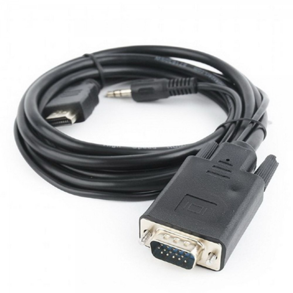 Кабель Cablexpert  HDMI-VGA  A-03-6, 19M/15M + 3.5Jack, 1.8м, черный, позол.разъемы, пакет A-HDMI-VGA-03-6 (098021)