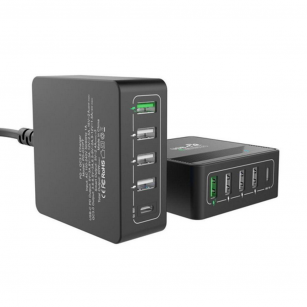 Зарядное устройство ACD CЗУ (ACD-P605U-V1B) 60Вт, Сетевое ЗУ 5xUSB 1PD+1QC+3Smart, 3.6;20В/3А RTL {40}