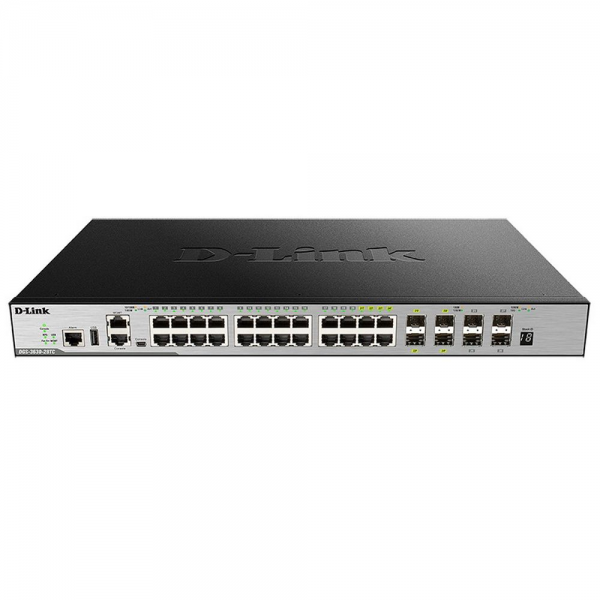 Коммутатор D-Link DGS-3630-28TC/A2ASI Управляемый стекируемый коммутатор 3 уровня с 20 портами 10/100/1000Base-T,4 комбо-портами 10/100/1000Base-T/SFP, 4 портами 10GBase-X SFP+ и программным обеспечением SI