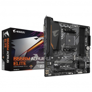 Материнская плата Gigabyte B550M AORUS ELITE, Socket AM4, AMD B550, 4xDDR4-3200, DVI-D+HDMI, 2xPCI-Ex16, 1xPCI-Ex1, 4xSATA3(RAID 0/1/10), 2xM.2, 8 Ch Audio, GLan, (4+2)xUSB2.0, (4+2)xUSB3.2, 1xPS/2, mATX, RTL {10} (809546)