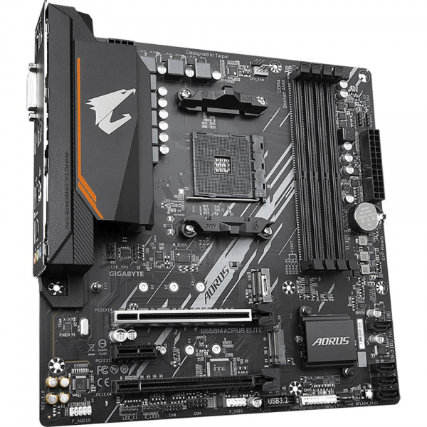 Материнская плата Gigabyte B550M AORUS ELITE, Socket AM4, AMD B550, 4xDDR4-3200, DVI-D+HDMI, 2xPCI-Ex16, 1xPCI-Ex1, 4xSATA3(RAID 0/1/10), 2xM.2, 8 Ch Audio, GLan, (4+2)xUSB2.0, (4+2)xUSB3.2, 1xPS/2, mATX, RTL {10} (809546)