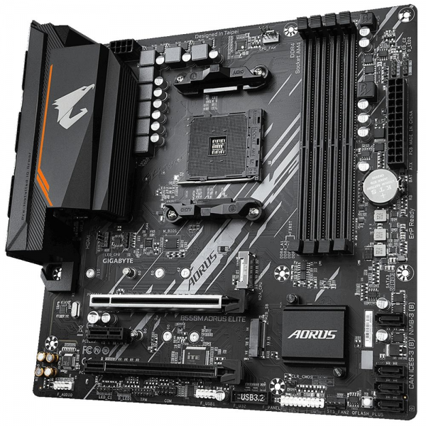 Материнская плата Gigabyte B550M AORUS ELITE, Socket AM4, AMD B550, 4xDDR4-3200, DVI-D+HDMI, 2xPCI-Ex16, 1xPCI-Ex1, 4xSATA3(RAID 0/1/10), 2xM.2, 8 Ch Audio, GLan, (4+2)xUSB2.0, (4+2)xUSB3.2, 1xPS/2, mATX, RTL {10} (809546)
