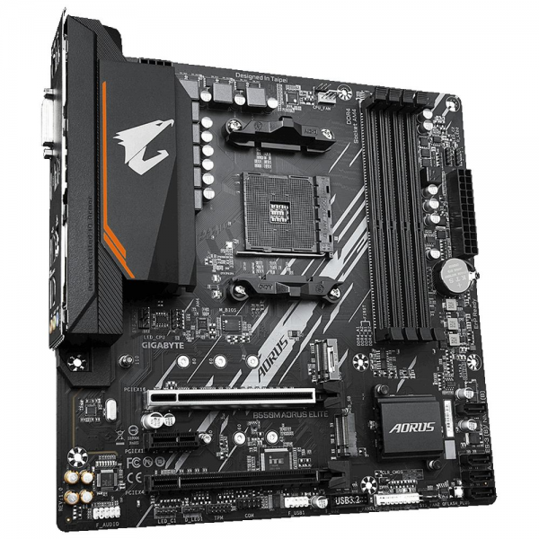 Материнская плата Gigabyte B550M AORUS ELITE, Socket AM4, AMD B550, 4xDDR4-3200, DVI-D+HDMI, 2xPCI-Ex16, 1xPCI-Ex1, 4xSATA3(RAID 0/1/10), 2xM.2, 8 Ch Audio, GLan, (4+2)xUSB2.0, (4+2)xUSB3.2, 1xPS/2, mATX, RTL {10} (809546)
