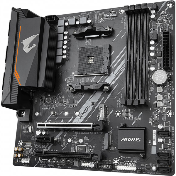Материнская плата Gigabyte B550M AORUS ELITE, Socket AM4, AMD B550, 4xDDR4-3200, DVI-D+HDMI, 2xPCI-Ex16, 1xPCI-Ex1, 4xSATA3(RAID 0/1/10), 2xM.2, 8 Ch Audio, GLan, (4+2)xUSB2.0, (4+2)xUSB3.2, 1xPS/2, mATX, RTL {10} (809546)