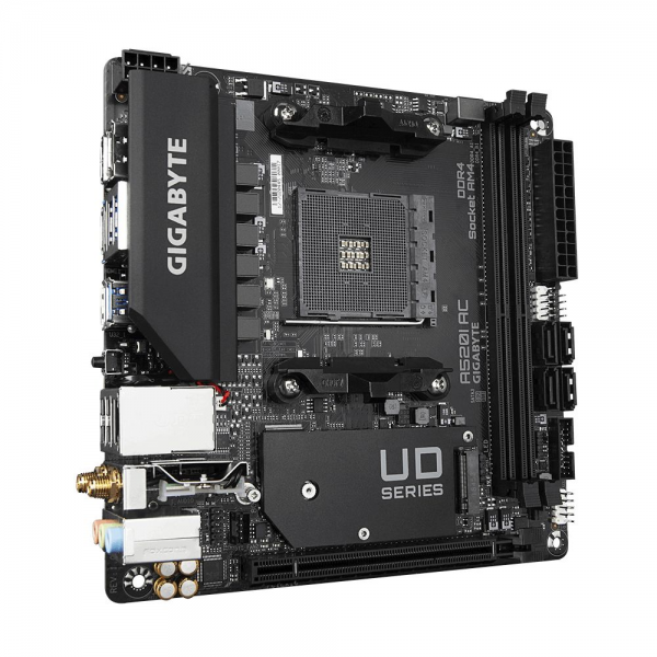 Материнская плата Gigabyte A520I AC, Socket AM4, AMD A520, 2xDDR4-3200, HDMI+HDMI+DP, 1xPCI-Ex16, 4xSATA3(RAID 0,1,10), 1xM.2, 8 Ch Audio, GLan, WiFi, (2+2)xUSB2.0, (4+2)xUSB3.2, Mini-ITX, RTL {10} (809867)