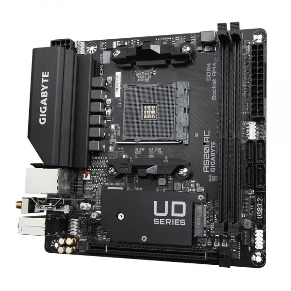 Материнская плата Gigabyte A520I AC, Socket AM4, AMD A520, 2xDDR4-3200, HDMI+HDMI+DP, 1xPCI-Ex16, 4xSATA3(RAID 0,1,10), 1xM.2, 8 Ch Audio, GLan, WiFi, (2+2)xUSB2.0, (4+2)xUSB3.2, Mini-ITX, RTL {10} (809867)