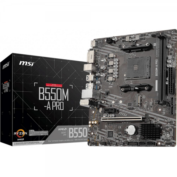 Материнская плата MSI B550M-A PRO B550, AM4, 2*DDR4, 1*PCIEx16, 1*PCIEx1, 1*M.2, 6*USB3.2Gen1, 6*USB2.0, 4*SATA3.0, 1G, DVI, HDMI, M-ATX, RTL