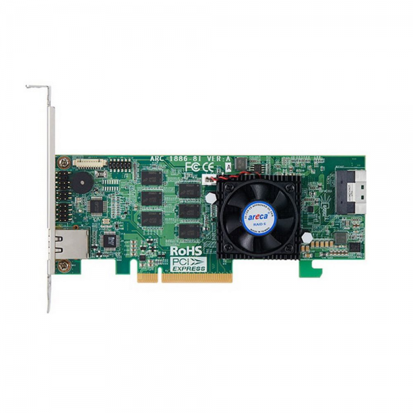 RAID-контроллер Areca ARC-1886-8I PCIe 4.0 x8 Low Profile, NVMe/SAS/SATA 12G, RAID 0,1,5,6,10,50,60, 8port (1*int SFF8654 x8), Cache 8GB (аналог LSI 9560-8i 05-50077-01), RTL {10} (412106)