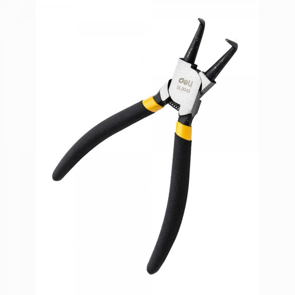 Изогнутый съемник внутренних стопорных колец Deli DL0343 175мм, сталь HRC50-54, прорезиненная рукоять