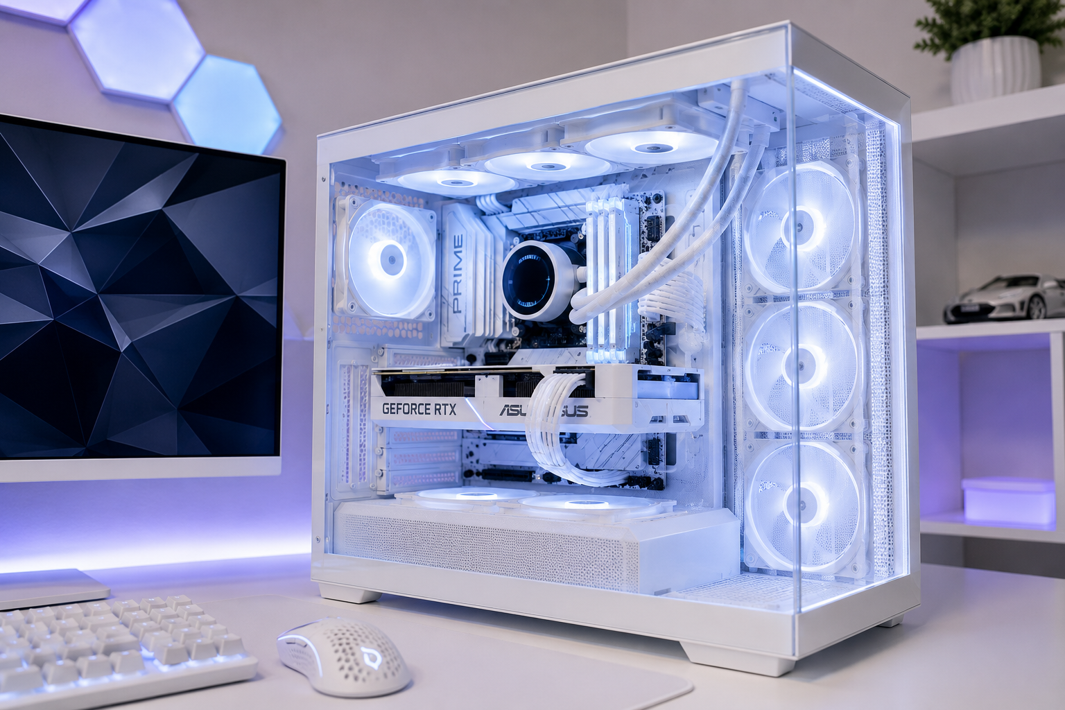 Готовый белый игровой компьютер с RGB подсветкой
